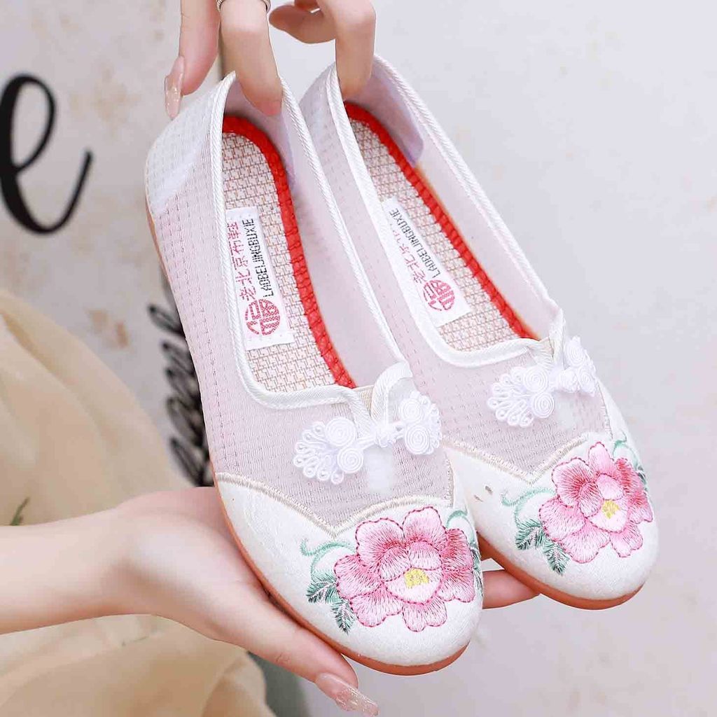 เก่าปักกิ่งรองเท้าผู้หญิงแฟชั่นผู้หญิงสุทธิรองเท้า Anti-SLIP Breathable สวมใส่เอ็นเนื้อ Soft-Soled SLIP-On สุทธิผ้าโปร่งรองเท้า 7.16