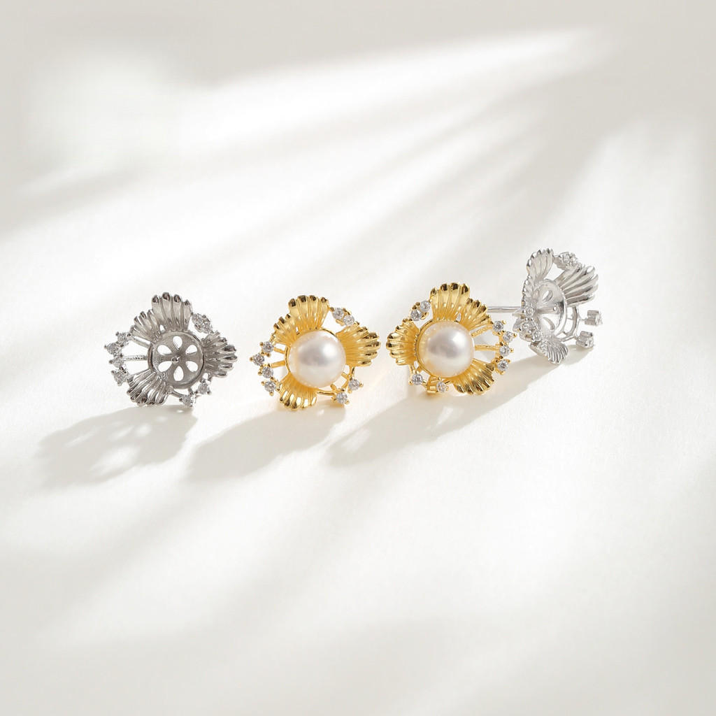 S92 เงินสเตอร์ลิง Daisy ต่างหู Studs ฐาน Pin คอนซีลเลอร์ DIY ต่างหูมุก Studs ฐานที่ว่างเปล่า