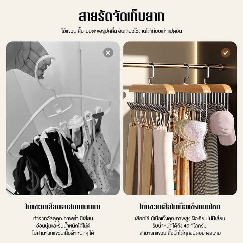 ไม้แขวนเสื้อ 8 ตะขอ กันลื่น แข็งแรง ทนทาน ไม่เป็นสนิม ประหยัดพื้นที่ ใช้กับผ้าพันคอ ยกทรง เนคไท หมวก ตู้เสื้อผ้า - รูปที่ 6