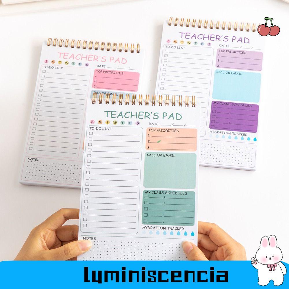 LUMINESCENCIA ครู Notepad, A4 Spiral Binding Teacher To Do List, Lined Durable Cover Companion Plann