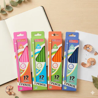 S0105 (สีนีออน) ดินสอ 2B กล่อง 12 แท่ง ดินสอฝึกเขียน แรเงา วาดรูป ฝนทำข้อสอบได้ เครื่องเขียน