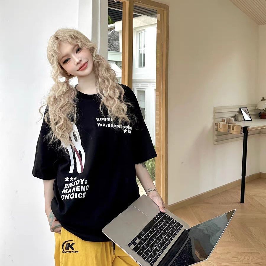 COD American Retro Letter สนุกสโลแกนฤดูร้อนรอบคอแขนสั้นเสื้อยืดผู้ชายผู้หญิง All-Match Design Feelin