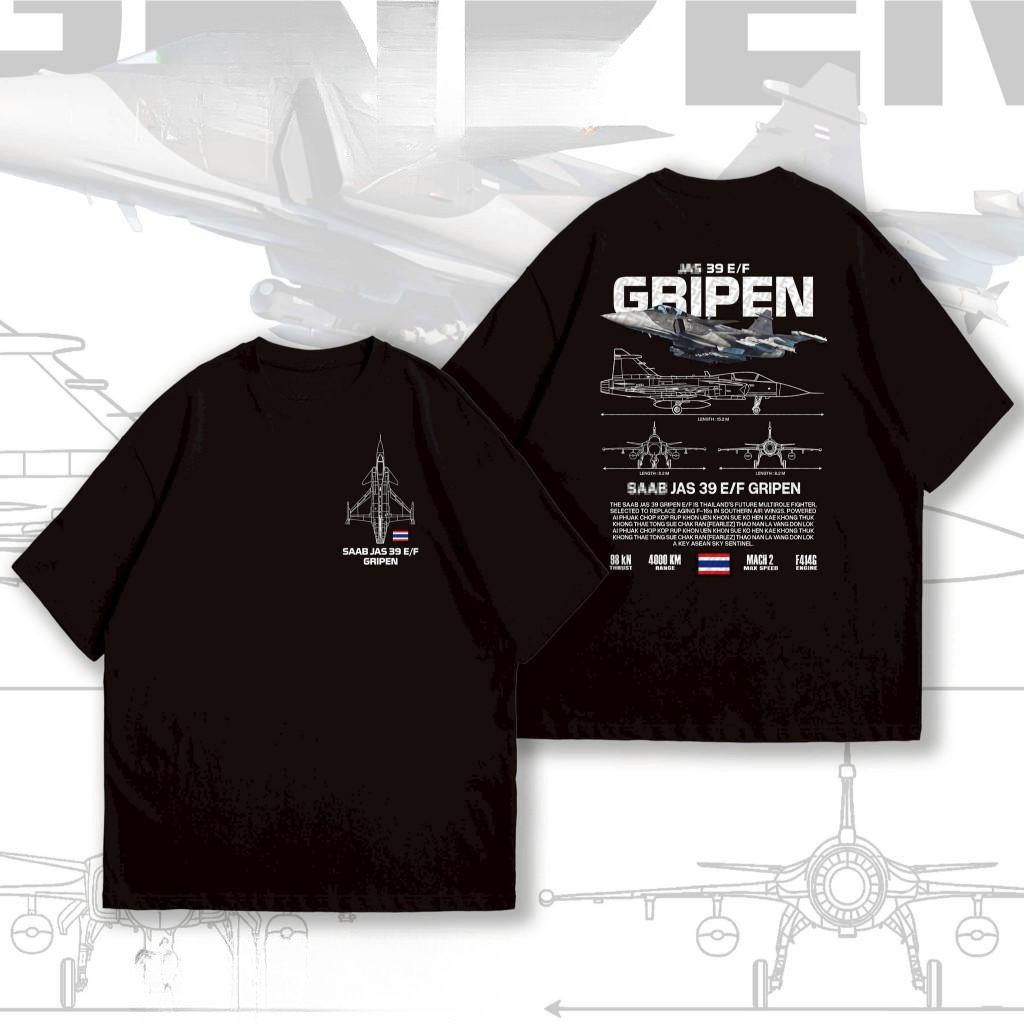 F16 Gripen Fighter Jet Graphic Tee ผ้าฝ้าย 100%, ไซส์ S-5XL, สไตล์ทหารแบบแคชวล