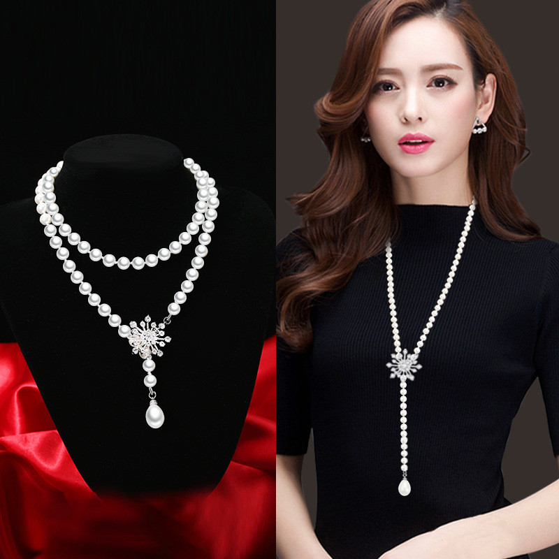 เสื้อกันหนาวยาว Mother-Oyster สร้อยคอมุกสำหรับ 여성 ในสไตล์หรูหรา เหมาะสำหรับชุดสามชิ้น