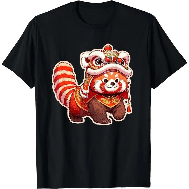 เสื้อยืดNewNew COD 2024RedPandaClothing2026Lunar Chinese Year Kawaii 新款 ClothesTDanceYear GraphicShi