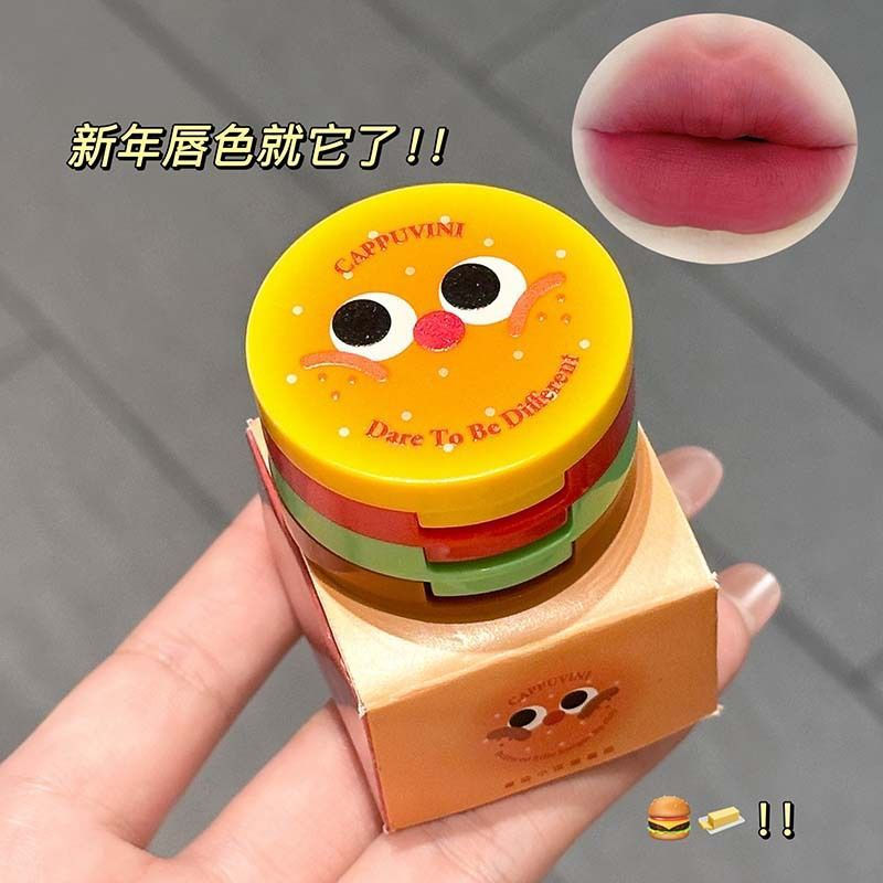 พร้อมสต็อก หนึ่งกล่องสามสี!Butter Burger Lipstick Matte Soft Mist Student Cute Burger Whitening Make