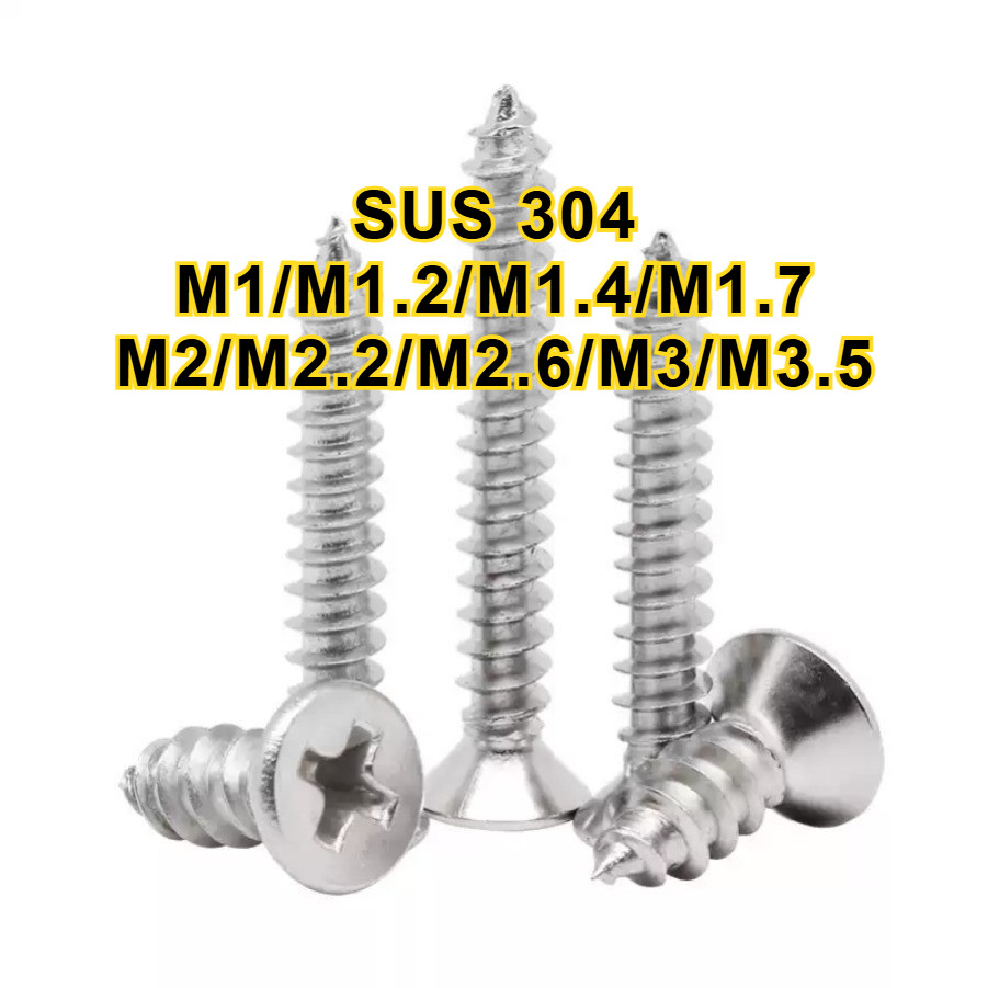 น็อต สกรู หัวเตเปอร์ หัวเรียบ แฉก F+ สแตนเลส 304 เกลียวปล่อย ปลายแหลม  / Flat Head Phillip Tapping S