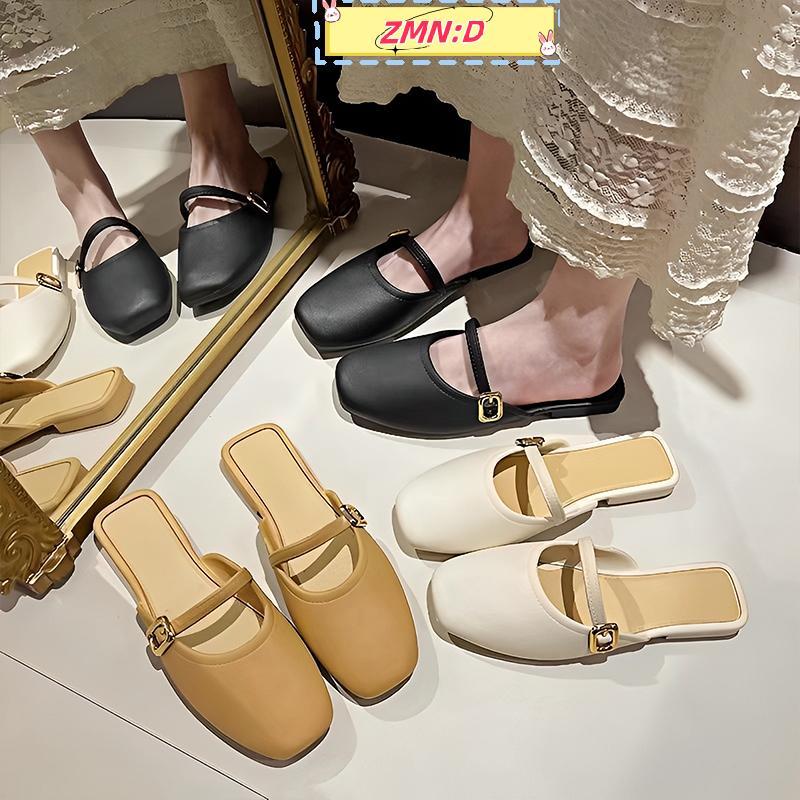ZMN:D 2025 ฤดูร้อนสไตล์ใหม่อารมณ์ One-strap รองเท้าแตะผู้หญิง Retro ขนาดเล็กปิดรองเท้าแตะขี้เกียจ RR