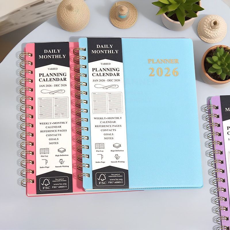 สินค้าใหม่ สต็อกพร้อม 2026Planner Schedule Book PP Calendar Book A5 Coil Book Planner Notebook202601