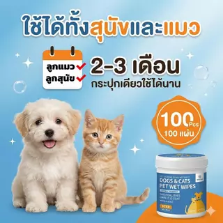 แผ่นเช็ดตาหมาแมว ทิชชู่เปียกสัตว์เลี้ยง ลดคราบน้ำตา เช็ดขี้ตาแข็ง ลดเชื้อรา สูตรอ่อนโยน ไม่ระคายเคือง สารสกัดธรรมชาติ ปลอดภัย 100ชิ้น