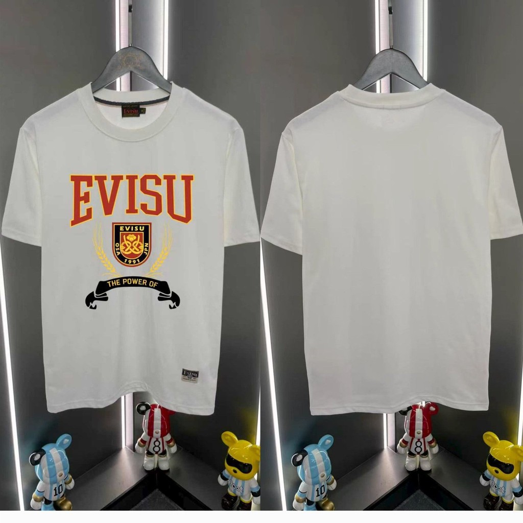 EVC สไตล์ใหม่เทรนด์แฟชั่นพิมพ์ลายตัวอักษรรอบคอสบายแขนสั้น