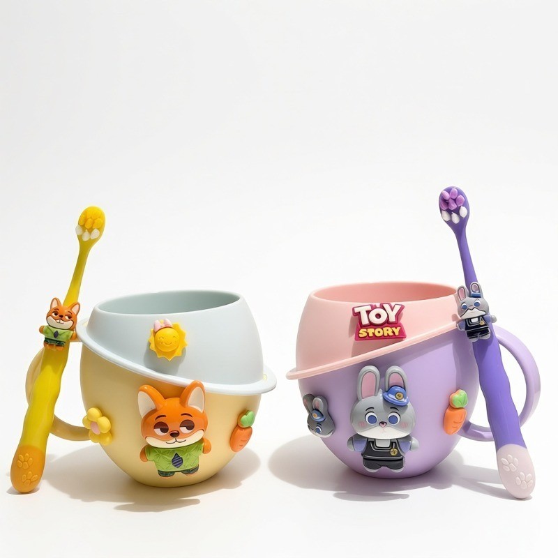 แก้วน้ําดื่มพร้อมแปรงฟัน ถ้วย + แปรงสีฟัน วัสดุปลอดภัย ลวดลายการ์ตูน สําหรับนักเรียนอนุบาล - รูปที่ 5
