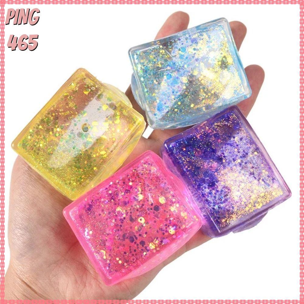 PINGD Glitter Squishy Cube, Decompression Slow Rise Gel Ice Cube, Creative Malt Sugar Soft Texture S