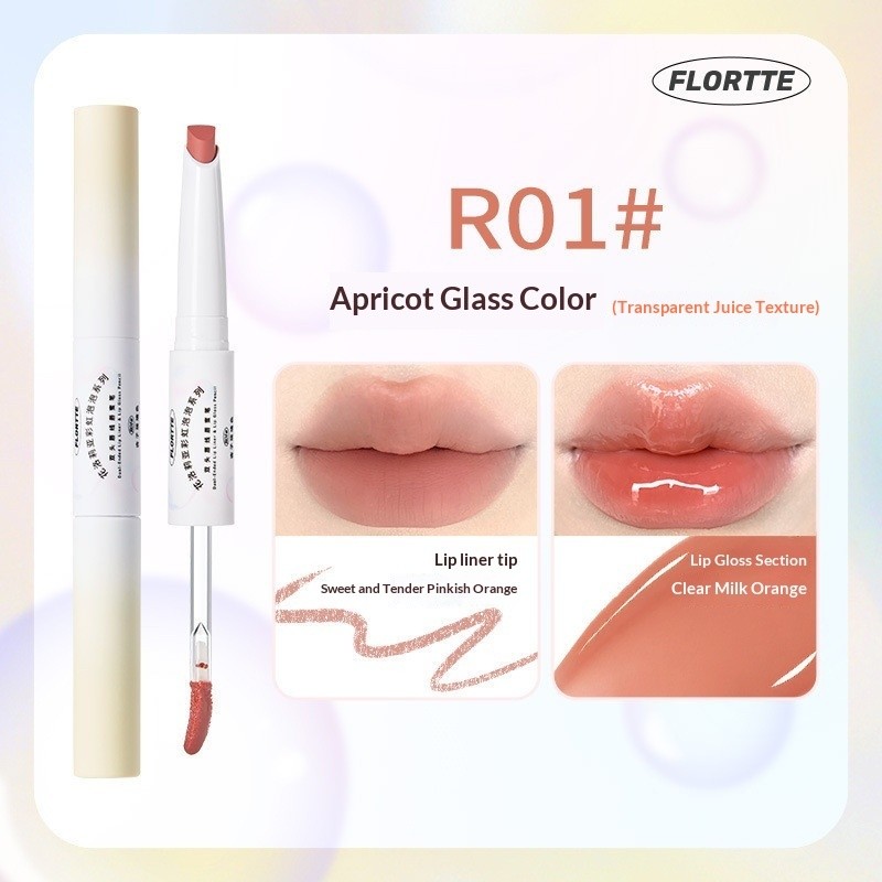 FLORTTE Rainbow Bubble Series Double Headed Lip Line ลิปกลอสปากกาปากสีแดงหญิง