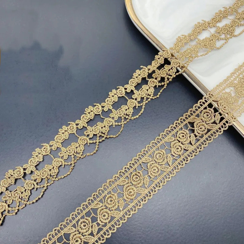 3yards Exquisite Water Soluble Gold Rose Lace Clothing Laces Sewing Accessories