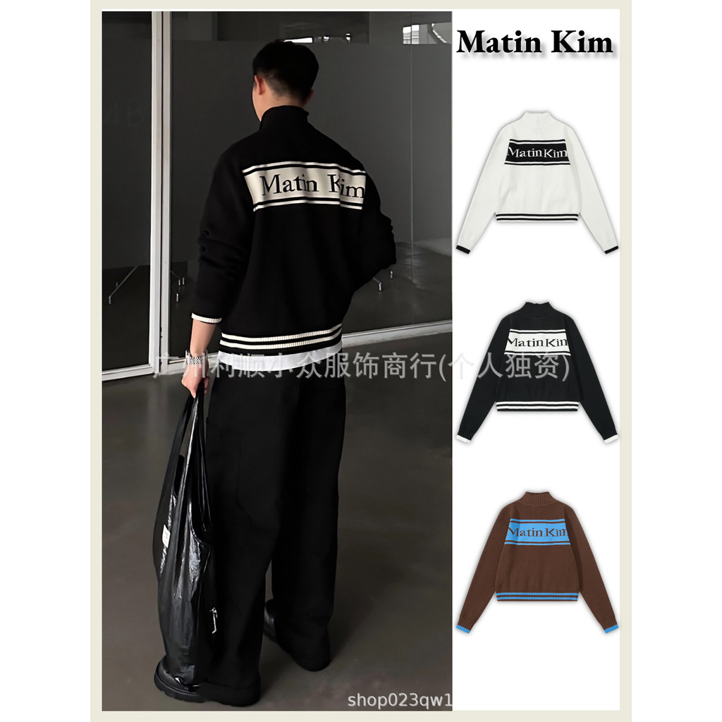 EGHR Matin Kim แขนยาวถักเสื้อสเวตเตอร์ถักผู้หญิง Jacquard Letter MK ซิปเสื้อกันหนาวแจ็คเก็ตผู้ชายฤดู