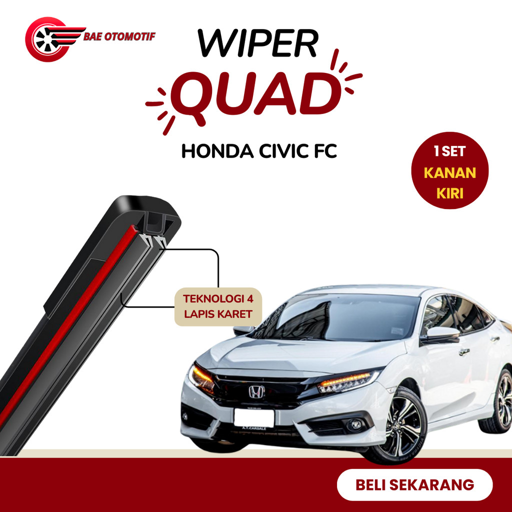 ที่ปัดน้ําฝน Quad ยาง 4 ชั้นสําหรับ Honda Civic FC รุ่น Frameless Blade Anti-Scratch 1 ชุดขวาและซ้าย