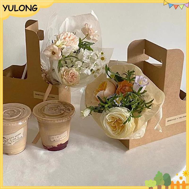 YU 10 ชิ้น 1/2/4-ถ้วยเครื่องดื่ม Carrier Handle กระดาษคราฟท์ที่วางแก้ว Go ถ้วยกาแฟสําหรับเครื่องดื่ม