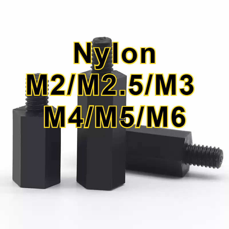 คอไนลอนหกเหลี่ยมหัวเดียว เสาไนล่อนรูตันด้านเดียว สีขาว/ดำ ฉนวนไฟฟ้า สำหรับยึดระยะ แผงวงจร เครื่องใช้