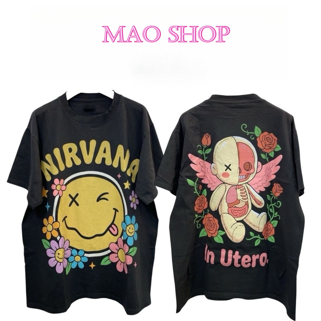 COD✅ (จัดส่งในกรุงเทพฯ) MAO Shop เสื้อยืดสไตล์ถนนอเมริกัน ลายสกัดรูปน่ารัก ผ้าใส่สบาย