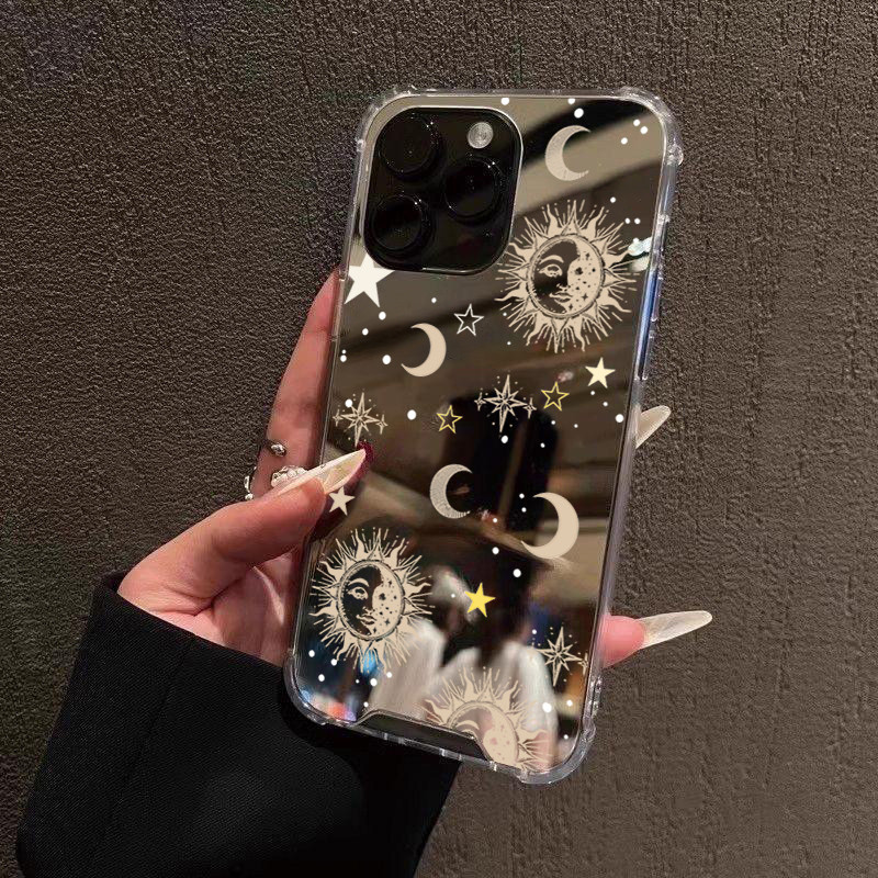Sun Moon รูปแบบ Make Up กระจกเคสโทรศัพท์สําหรับ Samsung Galaxy A06 A14 A23 A36 A52 S25 S24 S23 S22 S21 Ultra Plus FE ฝาครอบ