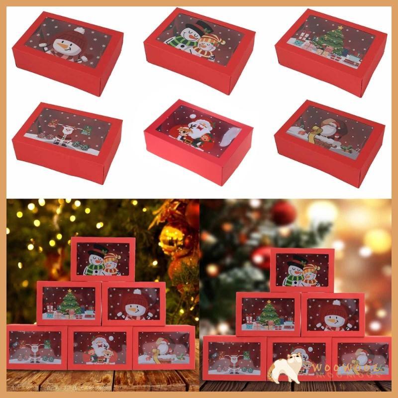 WOW 12 ชิ้นนํากลับมาใช้ใหม่วันหยุดเบเกอรี่ของขวัญกล่องหน้าต่างคริสต์มาส Pastry กล่องการ์ตูนคุกกี้กล่