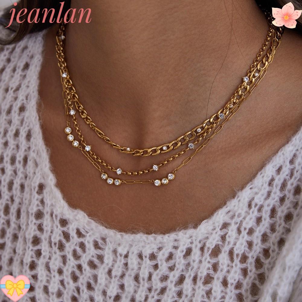 JLAN Zirconia โซ่,สแตนเลส 18K สร้อยคอผู้หญิง, Elegant Minimalist Classic Gold Stackable Cubic Zircon