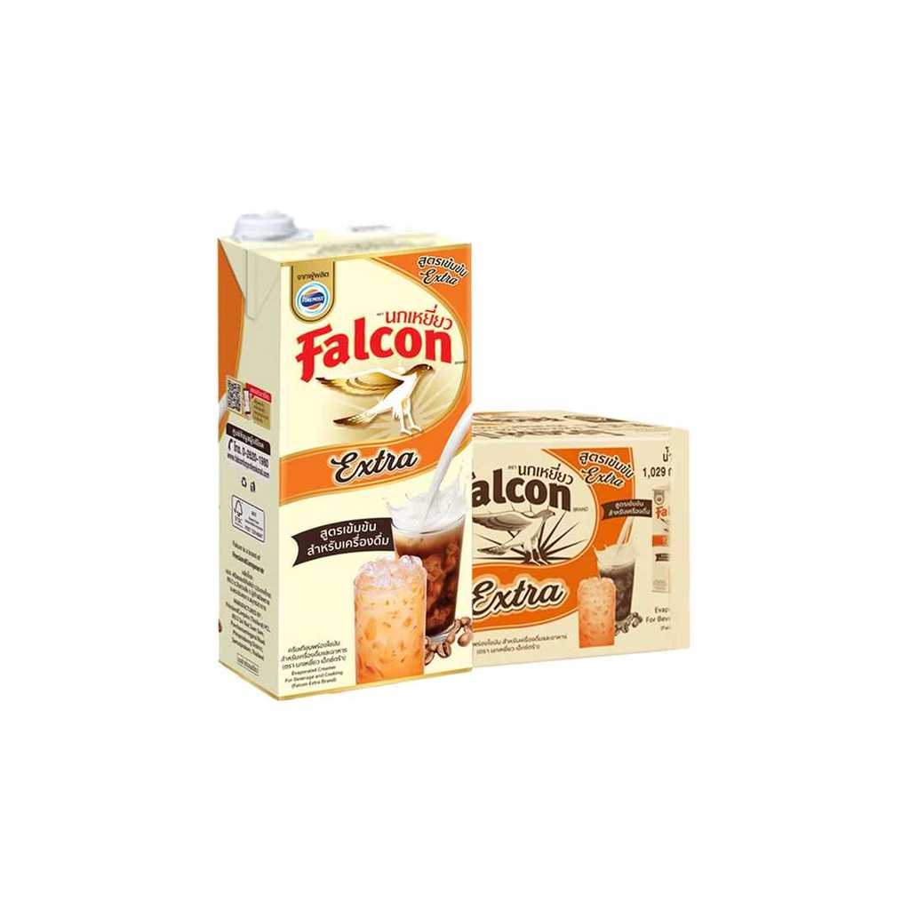 Falcon extra นกเหยี่ยว ครีมเทียมพร่องไขมัน สูตรเข้มข้น ตราFalcon ขนาด 1Lt (แบบยกลัง 12 กล่อง)
