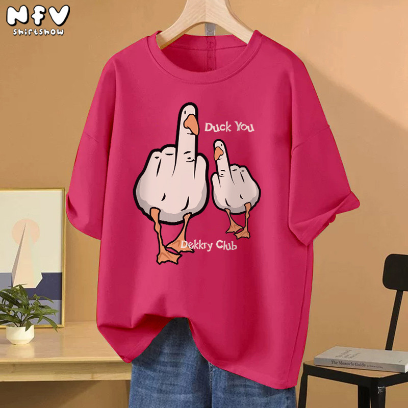 NFV เสื้อยืดคอกลมแขนสั้น✨แฟชั่นสไตล์เกาหลี ผ้าคอตตอน ลายเป็ด ผ้านิ่ม ขนาดใหญ่หลวม 100% Cotton t-shirt YG255 - รูปที่ 2