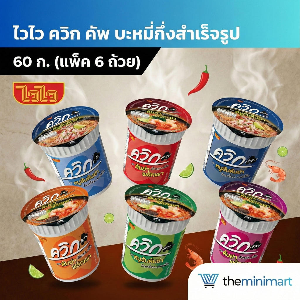 ไวไว ควิก คัพ บะหมี่กึ่งสำเร็จรูป 60ก. (แพ็ค 6 ถ้วย)