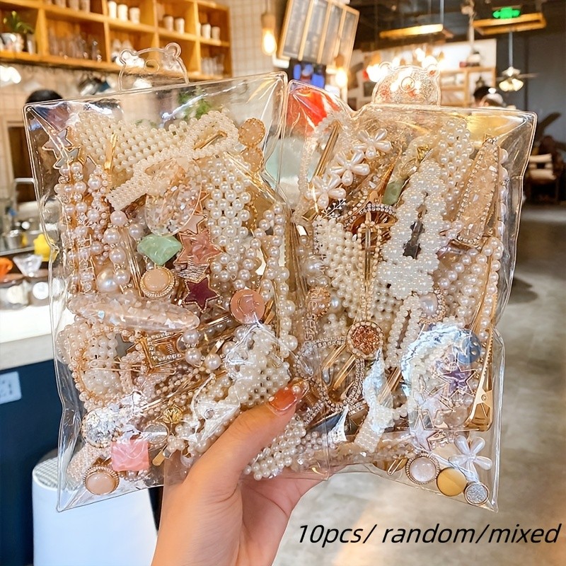 ชุด 10 ชิ้นสารพันภาษาฝรั่งเศสคําสไตล์ Pearl Hairpins สําหรับผู้หญิง Featuring น่ารักเกาหลีออกแบบด้าน
