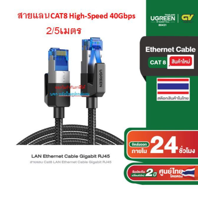 UGREEN เเรง*เร็วที่สุด Ugreen LAN Cat8 Pure Copper Patch Cord Ethernet RJ45 Network Cable UTP Lan Ca