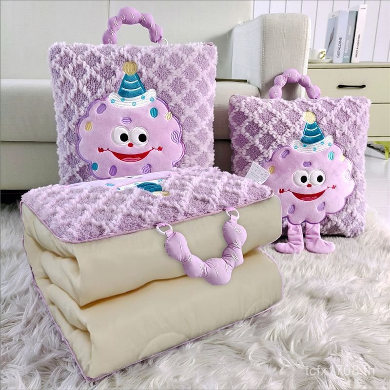 ผ้านวมผ้านวมหมอนสํานักงานกอดขนาดเล็กหนาใช้คู่งีบผ้าห่มหมอนรถหมอนเบาะรถสองในหนึ่งเดียวน่ารัก JH2X