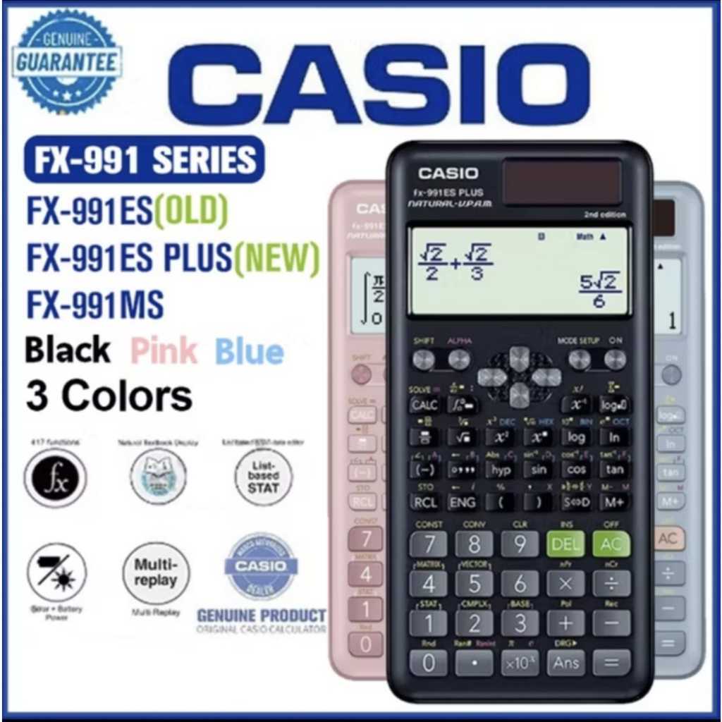 CASIO เครื่องคิดเลขวิทยาศาสตร์ FX-570EX / FX-991ES Plus / FX-991ES / FX-570MS – สีดํา/น้ําเงิน/ชมพู