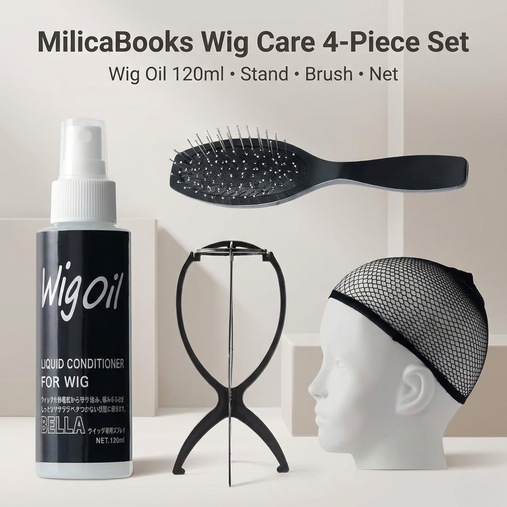 MilicaBooks 4-Piece Wig Care Set – Oil Spray 120ml, Stand, Brush & Net, Fragrance-Free