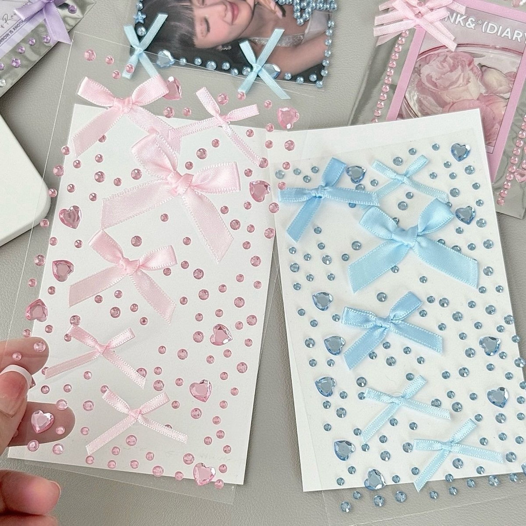 Ins Cotton Bowknot Sticker สติ๊กเกอร์คริสตัล DIY สมุดภาพบรรจุภัณฑ์ของขวัญ
