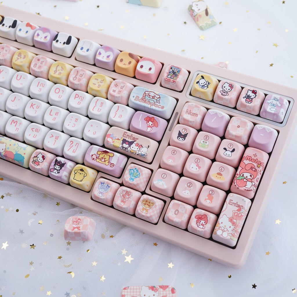 การ์ตูนไทย Keycaps PBT 130 คีย์ MOA โปรไฟล์ Wooting Aula F75 RK100 Dye Sublimation Mechanical น่ารัก