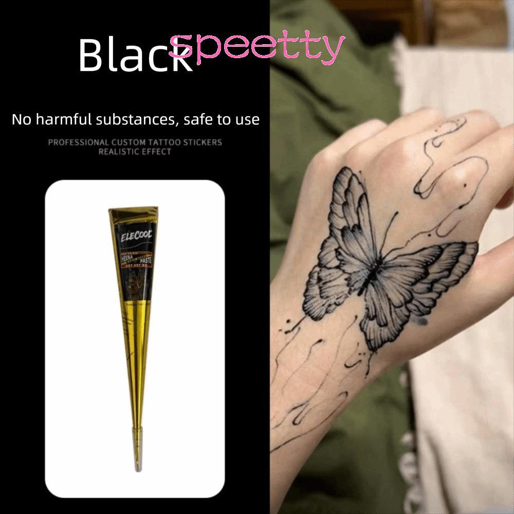 SPETTY Henna Paste Cone, Easy-To-Useชั่วคราว Henna Tattoo Cream, Tattoo Cream กึ่งถาวรสีดําสีน้ําตาล