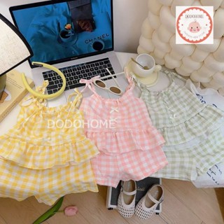 พร้อมส่ง ชุดเซ็ตเด็กผู้หญิง ชุดเด็กผู้หญิงสายเดี่ยวลายสก็อต …