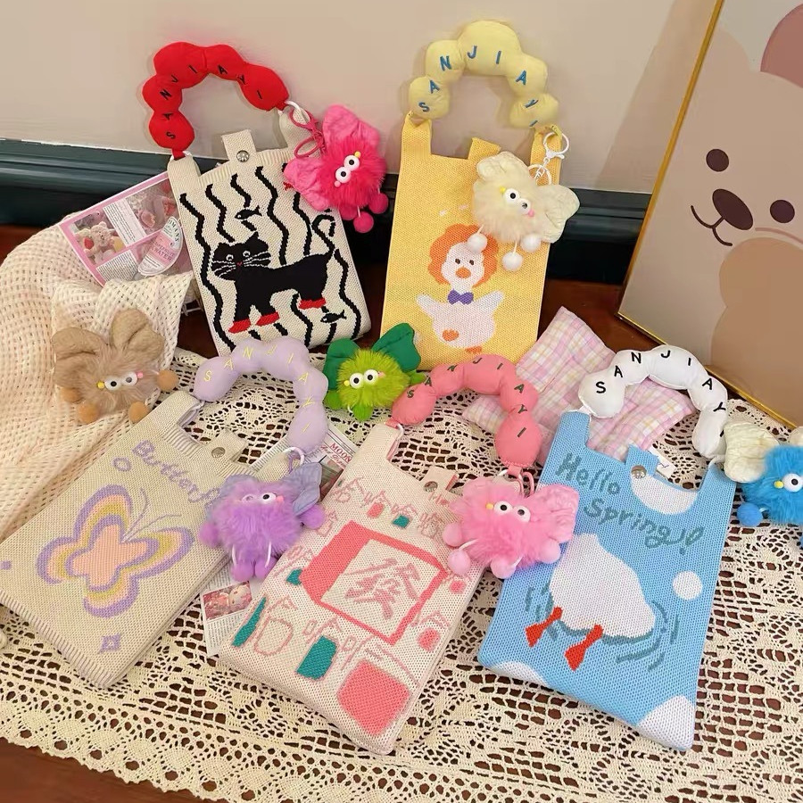 kk.sale: ใหม่เวอร์ชั่นเกาหลีน่ารักหวานรักมินิกระเป๋าโทรศัพท์มือถือถักไหล่กระเป๋า crossbody กระเป๋าถือหญิง