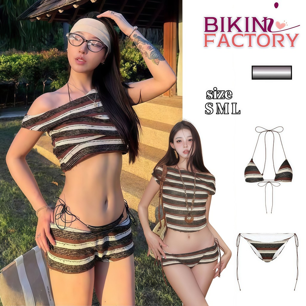 ✨จัดส่งตอนนี้✨ BIKINI FACTORY ชุดว่ายน้ำทูพีช บิกินี่ เซ็ทไปทะเล 4 ชิ้น⛅ มีไซส์ M-XL | น้ำหนัก 40-65 กก. Y156