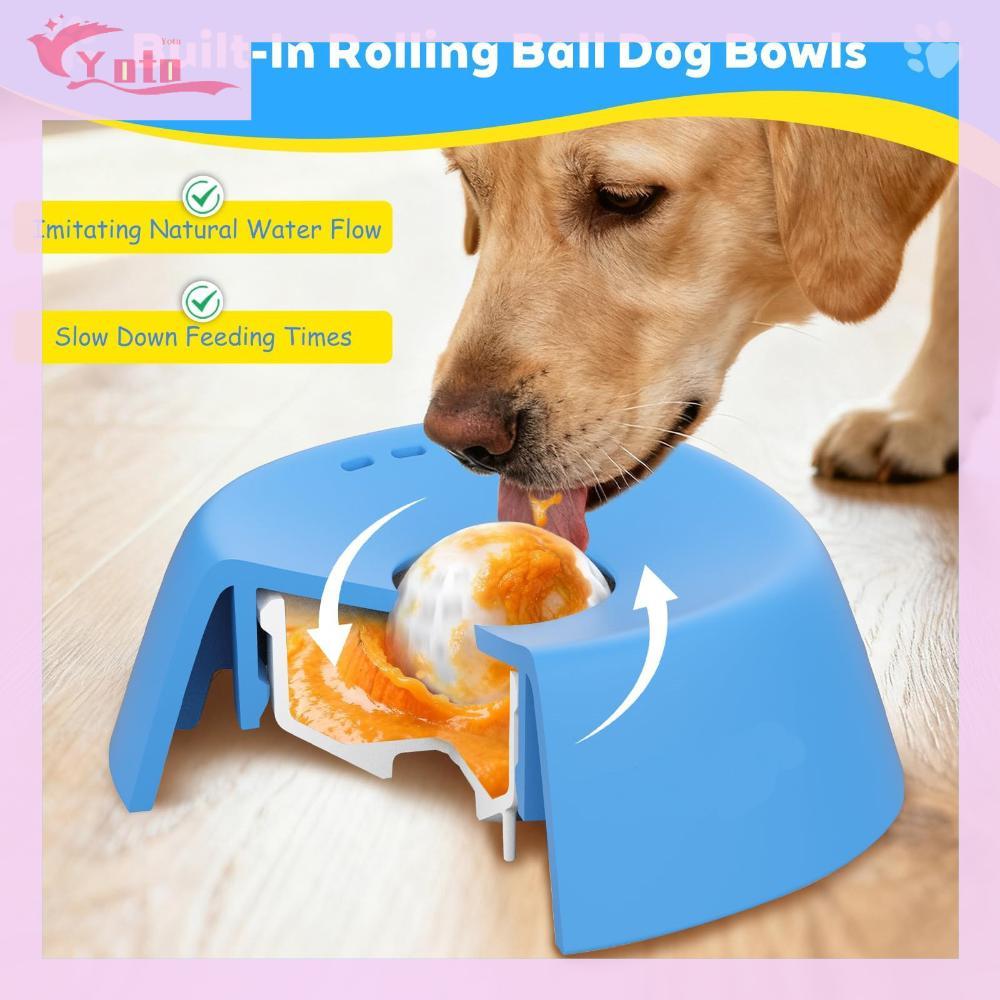 Slow Feeder ชามสุนัขสําหรับ Liquid Treats Bone Broth โยเกิร์ต Entertained Ball-in ชามน้ําสุนัขสําหรั