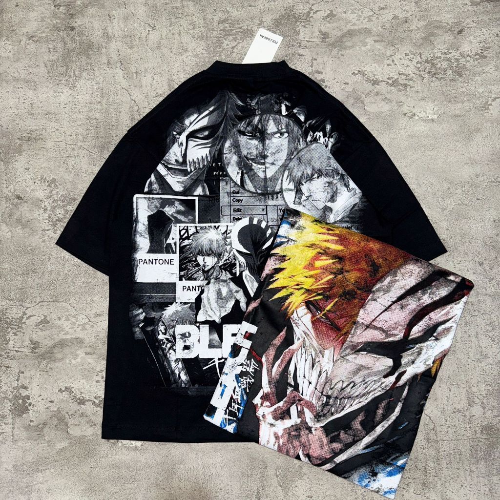 P&B Oversize Bleach Ichigo Kurosaki เสื้อยืด - Vintage Anime Bleach ขนาดใหญ่สีดํา 20s เสื้อยืด