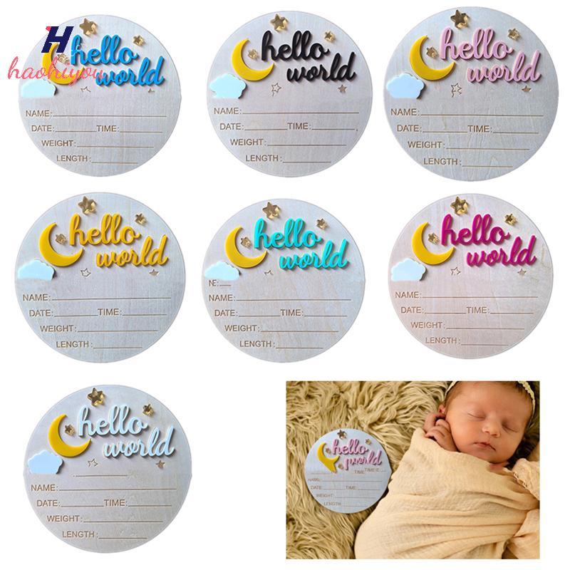 <haohiyou> ป้ายทารกแรกเกิด Hello World ไม้, กระดานประกาศคลอดน่ารัก Baby ประกาศ Nice