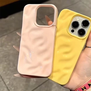 Simple Candy สี Wave ริ้วรอยเคสโทรศัพท์สําหรับ iPhone 17 16 15 14 13 12 11 Pro Max Plus Luxury Glossy Ruffle น้ํา Ripple
