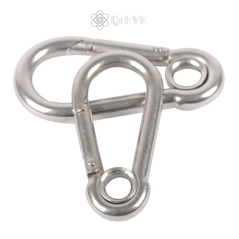 QrhYK M4 M5 M6 M7 M8 สแตนเลส Carabiner Carbine Snap Hook พร้อมตาไก่สปริง Bule Key แหวนใหม่