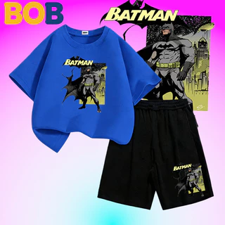 BOB [พร้อมส่ง] ชุดเด็กชาย Batman แบทแมน ชุดเซ็ตฮิต เสื้อแขนสั้น ผ้ามิกซ์คอตตอน ลายสกรีนชัดเจน ใส่เท่ห์
