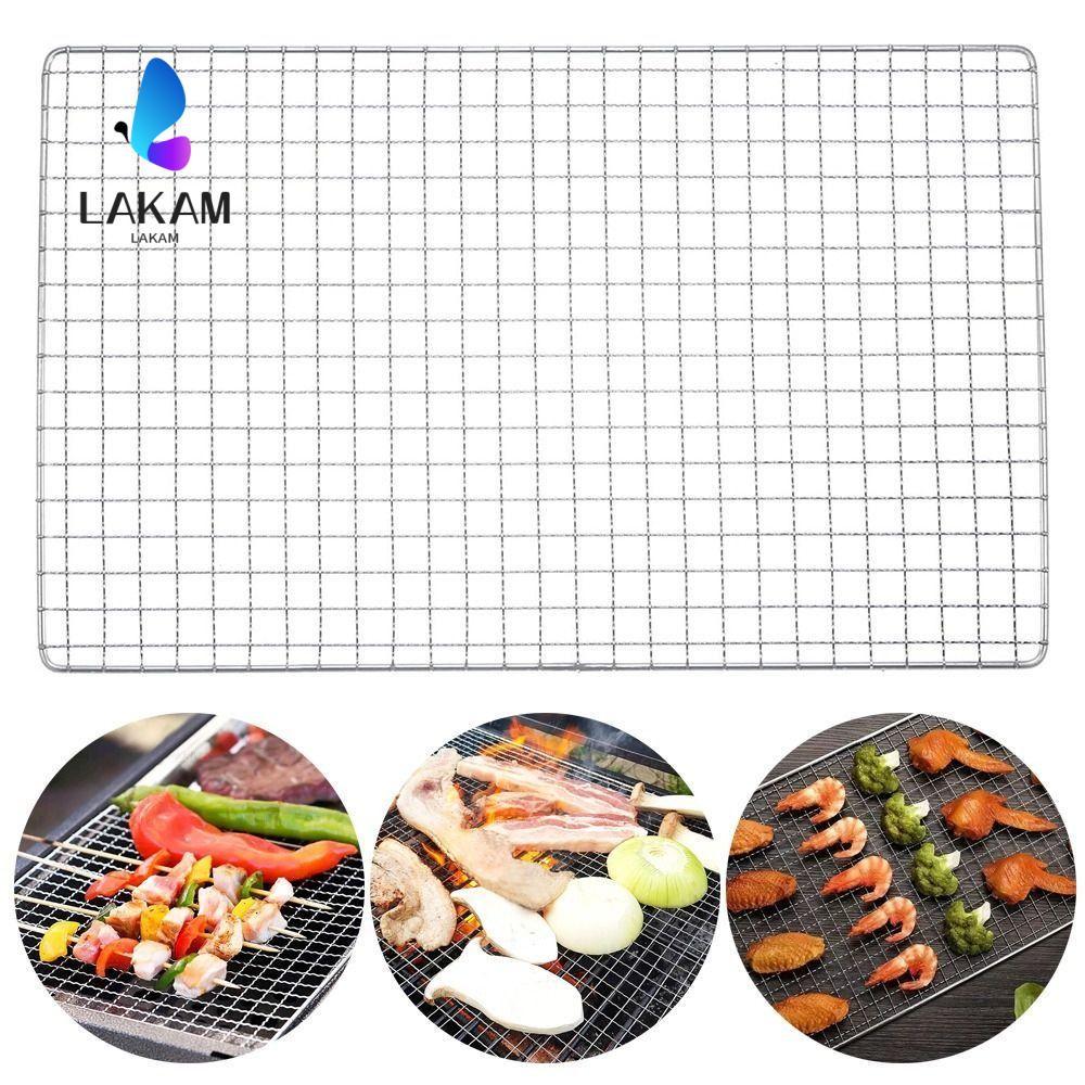 LAKAM ตะแกรงย่างกริด, ตะแกรงย่างบาร์บีคิวสแตนเลสแบบไม่ติด, นํากลับมาใช้ใหม่ได้สี่เหลี่ยมผืนผ้าเบเกอรี่ Cooling Rack เตาอบกลางแจ้ง Barbeque
