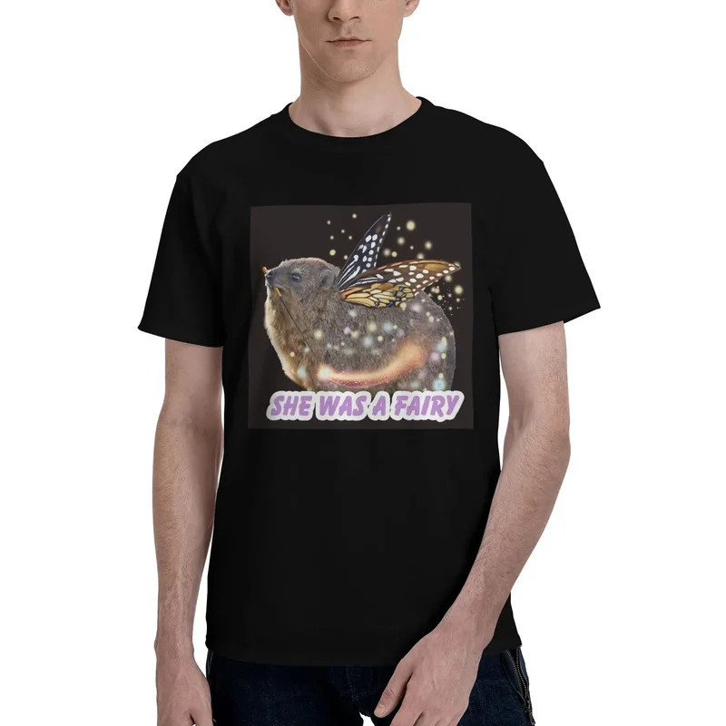 เสื้อยืดผู้ชาย Rock Hyrax Fairy ผ้าฝ้าย 100% แฟชั่นเสื้อยืดคอกลมแขนสั้น ไซส์ S-6XL