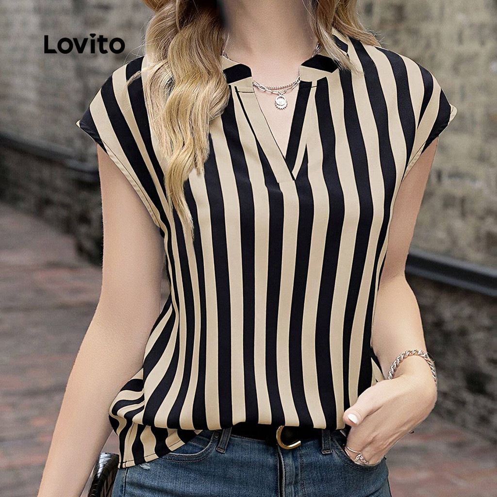 Lovito เสื้อลำลองฤดูใบไม้ผลิ/ฤดูร้อนสำหรับผู้หญิง L152LD059
